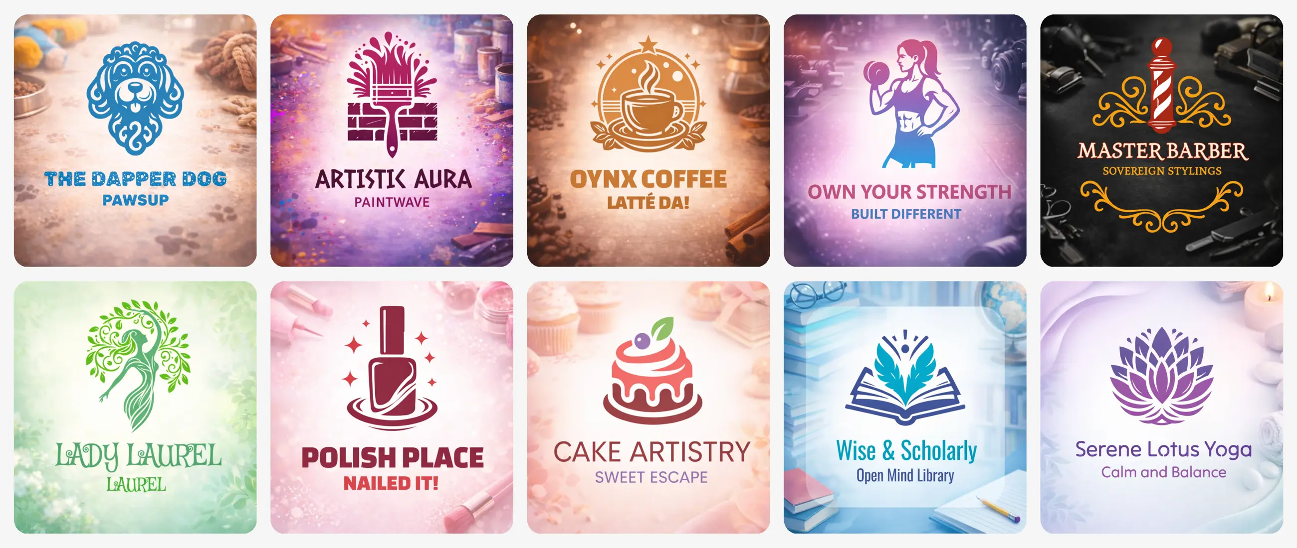 Professional logo templates for bakery, gym, barber, coffee and business brands