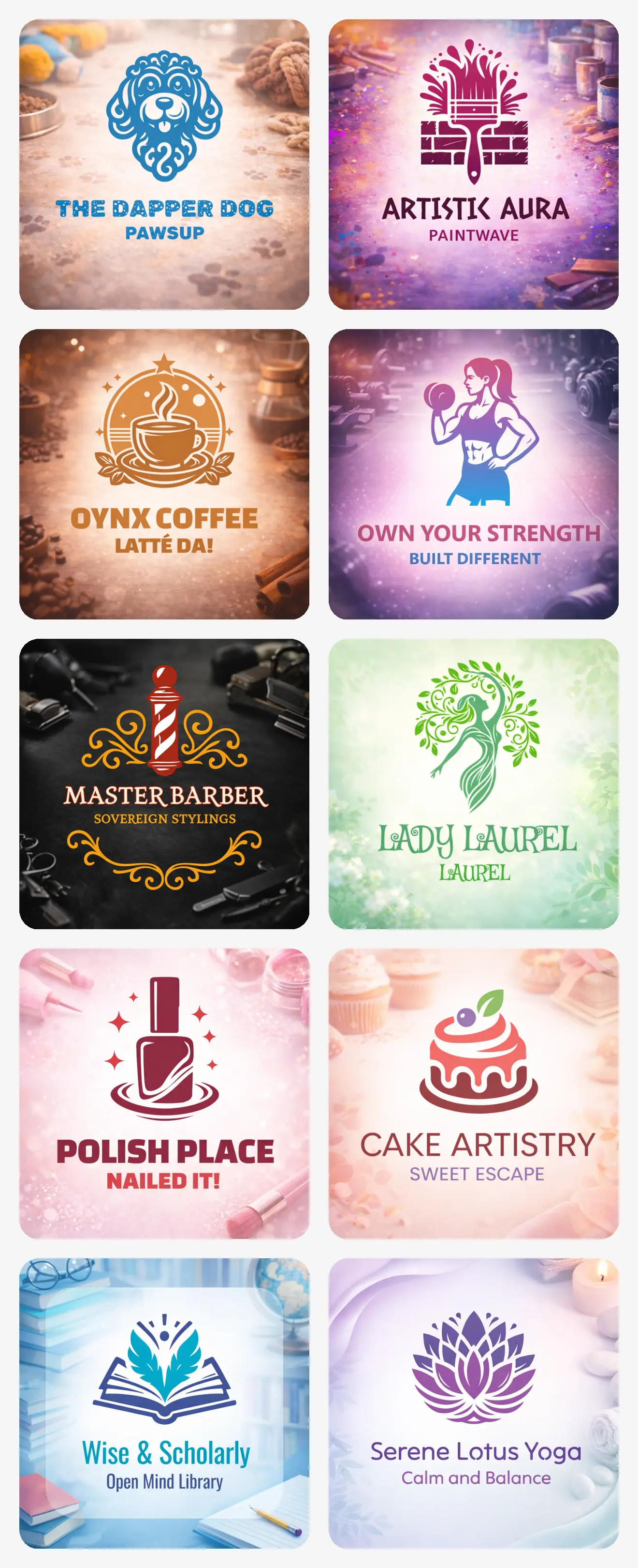 Professional logo templates for bakery, gym, barber, coffee and business brands
